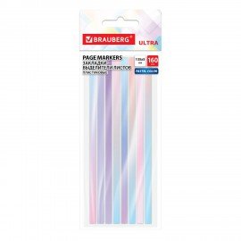 Закладки клейкие выделители текста BRAUBERG ULTRA PASTEL COLOR, 135х5мм, 160 штук (8 цветов х 20 листов), 116686
