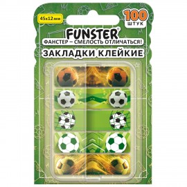 Закладки клейкие Z-сложения FUNSTER (ФАНСТЕР) "Футбол", 45х12 мм, 100 шт., (5 цветов х 20 листов), в диспенсере, 116698