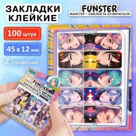 Закладки клейкие Z-сложения FUNSTER (ФАНСТЕР) "Аниме", 45х12 мм, 100 шт., (5 цветов х 20 листов), в диспенсере, 116700