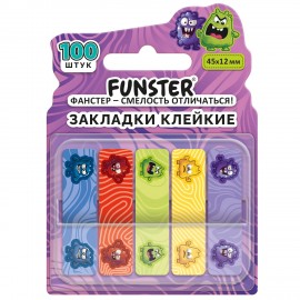 Закладки клейкие Z-сложения FUNSTER (ФАНСТЕР) "Монстрики", 45х12 мм, 100 шт., (5 цветов х 20 листов), в диспенсере, 116701