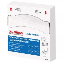 Покрытия на унитаз UNIVERSAL 1/4 сложения LAIMA, 14 г/м2, КОМПЛЕКТ 100 шт., 37х42,5 см, 116731