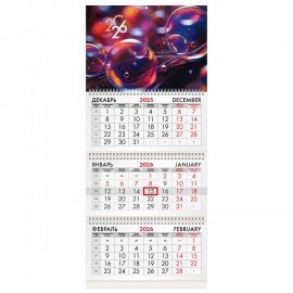 Календарь квартальный 2026г, 3 блока 3 гребня бегунок, офсет, BRAUBERG, Волшебные пузырьки, 116764