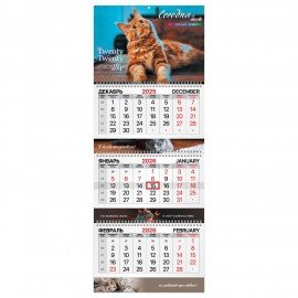 Календарь квартальный 2026г, 3 блока 3 гребня бегунок, мелованная бумага, BRAUBERG EXTRA, Кошечки, 116824