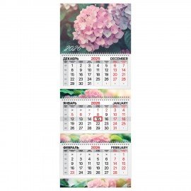 Календарь квартальный 2026г, 3 блока 3 гребня бегунок, мелованная бумага, BRAUBERG EXTRA, Цветы, 116826