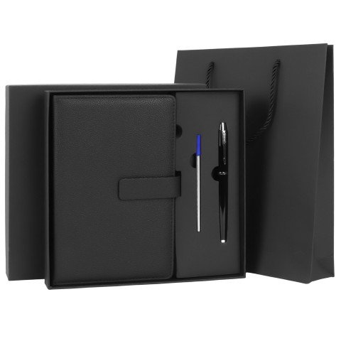 Ежедневник в подарочном наборе 5в1 А5 145x212мм BRAUBERG "President", под кожу, 160 листов, черный, 116850