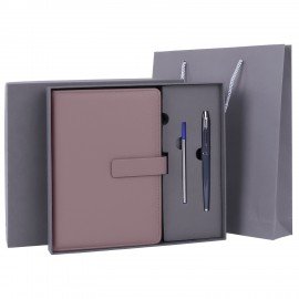 Ежедневник в подарочном наборе 5в1 А5 145x212мм BRAUBERG "President", под кожу, 160 листов, серый, 116854