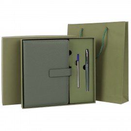 Ежедневник в подарочном наборе 5в1 А5 145x212мм BRAUBERG "President", под кожу, 160 листов, зеленый, 116855