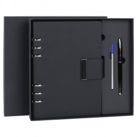 Ежедневник на кольцах в наборе с ручкой А5 165x229мм BRAUBERG "Lux", под кожу, 100 листов, черный, 116856