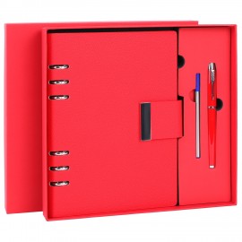 Ежедневник на кольцах в наборе с ручкой А5 165x229мм BRAUBERG "Lux", под кожу, 100 листов, красный, 116857