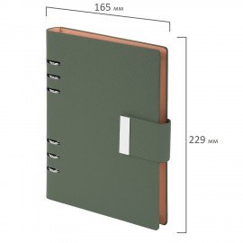 Ежедневник на кольцах в наборе с ручкой А5 165x229мм BRAUBERG "Lux", под кожу, 100 листов, зеленый, 116858