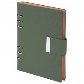 Ежедневник на кольцах в наборе с ручкой А5 165x229мм BRAUBERG "Lux", под кожу, 100 листов, зеленый, 116858