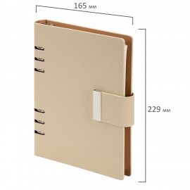 Ежедневник на кольцах в наборе с ручкой А5 165x229мм BRAUBERG "Lux", под кожу, 100 листов, бежевый, 116859