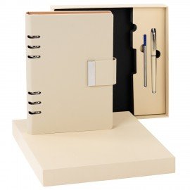 Ежедневник на кольцах в наборе с ручкой А5 165x229мм BRAUBERG "Lux", под кожу, 100 листов, бежевый, 116859