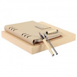 Ежедневник на кольцах в наборе с ручкой А5 165x229мм BRAUBERG "Lux", под кожу, 100 листов, бежевый, 116859