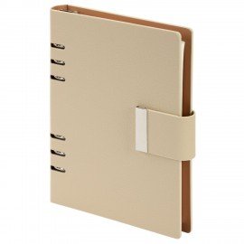 Ежедневник на кольцах в наборе с ручкой А5 165x229мм BRAUBERG "Lux", под кожу, 100 листов, бежевый, 116859