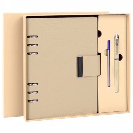 Ежедневник на кольцах в наборе с ручкой А5 165x229мм BRAUBERG "Lux", под кожу, 100 листов, бежевый, 116859