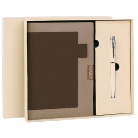 Ежедневник в наборе с ручкой А5 144x210мм BRAUBERG "Style" под кожу, 160 листов, бежевый, 116861