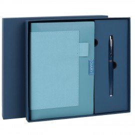 Ежедневник в наборе с ручкой А5 144x210мм BRAUBERG "Style" под кожу, 160 листов, синий, 116862