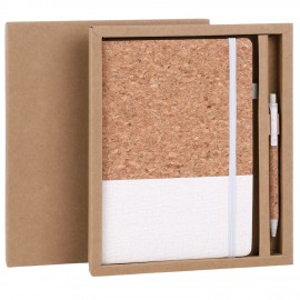 Блокнот в наборе с ручкой А5 145х213мм BRAUBERG "Cork", под кожу, ЭКО обложка, 80 листов, бежевый, 116864