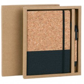 Блокнот в наборе с ручкой А5 145х213мм BRAUBERG "Cork", под кожу, ЭКО обложка, 80 листов, черный, 116865