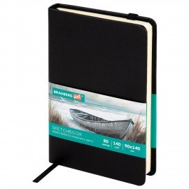 Скетчбук, слоновая кость+белая бумага 140г/м 90х140мм 80л КОЖЗАМ резинка, BRAUBERG ART CLASSIC, черный, 116871