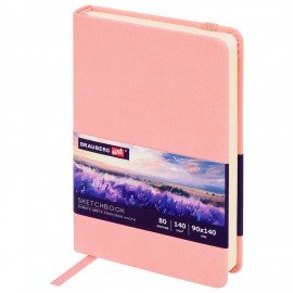 Скетчбук, слоновая кость 140г/м 90х140мм 80л КОЖЗАМ резинка, BRAUBERG ART CLASSIC, пастель розовый, 116874