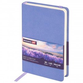 Скетчбук, слоновая кость 140г/м 90х140мм 80л КОЖЗАМ резинка, BRAUBERG ART CLASSIC, пастель сиреневый, 116875