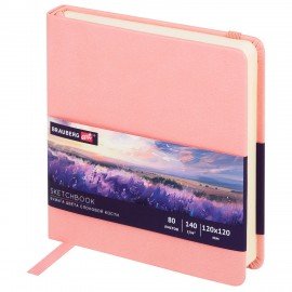Скетчбук, слоновая кость 140г/м 120х120мм 80л КОЖЗАМ резинка, BRAUBERG ART CLASSIC, пастель розовый, 116876