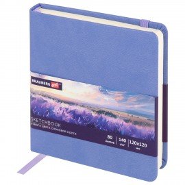 Скетчбук, слоновая кость 140г/м 120х120мм 80л КОЖЗАМ резинка, BRAUBERG ART CLASSIC, пастель сиреневый, 116877