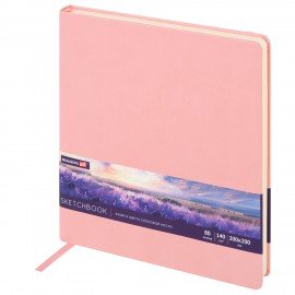 Скетчбук, слоновая кость 140г/м 200х200мм 80л КОЖЗАМ резинка, BRAUBERG ART CLASSIC, пастель розовый, 116880