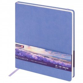 Скетчбук, слоновая кость 140г/м 200х200мм 80л КОЖЗАМ резинка, BRAUBERG ART CLASSIC, пастель сиреневый, 116881