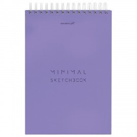 Скетчбук, белая бумага 100г/м2 140х201мм 60л, гребень, жёсткая подложка, BRAUBERG ART DEBUT, Minimal сиреневый, 116901