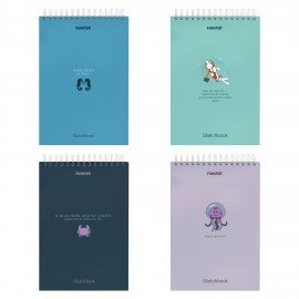 Скетчбук, белая бумага 100г/м2 140х201мм 60л, гребень, жёсткая подложка, BRAUBERG ART DEBUT, Ассорти 1, 116902