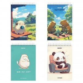 Скетчбук, белая бумага 100г/м2 140х201мм 60л, гребень, жёсткая подложка, BRAUBERG ART DEBUT, Ассорти 2, 116903