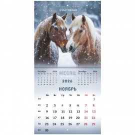 Календарь настенный перекидной 2026г, BRAUBERG, 12 листов, 21,3х21,3см, МИНИ, Символ года, 116947