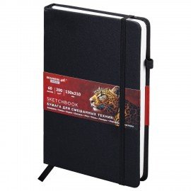 Скетчбук для смешанных техник MixMedia 200г/м 130х210мм, 60л, КОЖЗАМ, резинка, BRAUBERG ART CLASSIC, 116969
