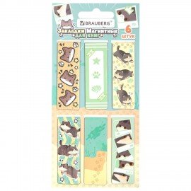 Закладки для книг МАГНИТНЫЕ, BRAUBERG "CUTE CATS", набор 6 штук, 60x20 мм, 116985