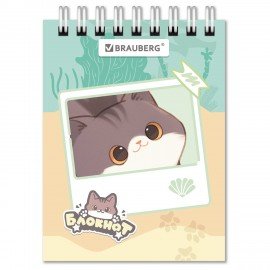 Блокнот МАЛЫЙ ФОРМАТ А7 75х105мм, 40л, гребень, картон, клетка, BRAUBERG МИЛЫЕ КОТЫ, 116988