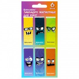 Закладки для книг МАГНИТНЫЕ, BRAUBERG "CUTE MONSTERS", набор 6 штук, 60x20 мм, 116995