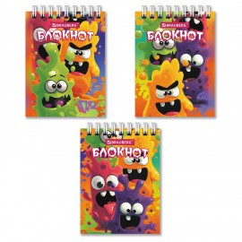 Блокнот МАЛЫЙ ФОРМАТ А7 75х105мм, 40л, гребень, картон, клетка, BRAUBERG МОНСТРИКИ, 116998