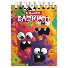Блокнот МАЛЫЙ ФОРМАТ А7 75х105мм, 40л, гребень, картон, клетка, BRAUBERG МОНСТРИКИ, 116998