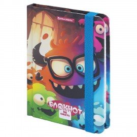 Блокнот с резинкой в клетку 96л, МАЛЫЙ ФОРМАТ А6 109х148, твердый, BRAUBERG МОНСТРИКИ, 117001