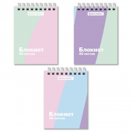 РЕЗЕРВ Блокнот МАЛЫЙ ФОРМАТ А7 75х105мм, 40л, гребень, картон, клетка, BRAUBERG, PASTEL, 117014