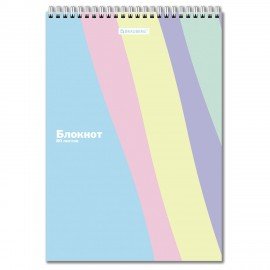 Блокнот БОЛЬШОЙ ФОРМАТ А4 198х297мм, 80л, гребень, картон, подложка, клетка, BRAUBERG PASTEL, 117032