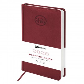 Ежедневник датированный 2026 А5 138x213мм BRAUBERG Favorite, под кожу, бордовый, 117034