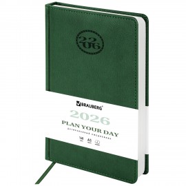 Ежедневник датированный 2026 А5 138x213мм BRAUBERG Favorite, под кожу, зеленый, 117038