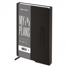 Ежедневник датированный 2026 А5 138x213мм BRAUBERG Towny, под кожу, клапан, черный, 117039