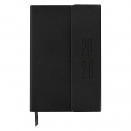 Ежедневник датированный 2026 А5 138x213мм BRAUBERG Towny, под кожу, клапан, черный, 117039