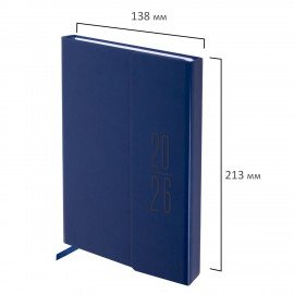 Ежедневник датированный 2026 А5 138x213мм BRAUBERG Towny, под кожу, клапан, синий, 117040