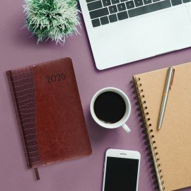 Ежедневник датированный 2026 А5 138x213мм BRAUBERG Cayman, под кожу, бордовый/коричневый, 117044